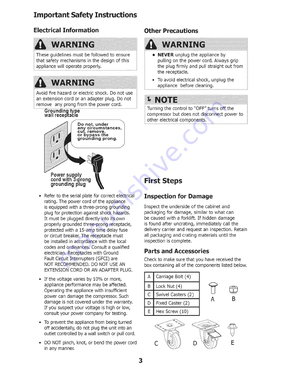 Frigidaire FCFS181LQBA Instructions Manual Download Page 3