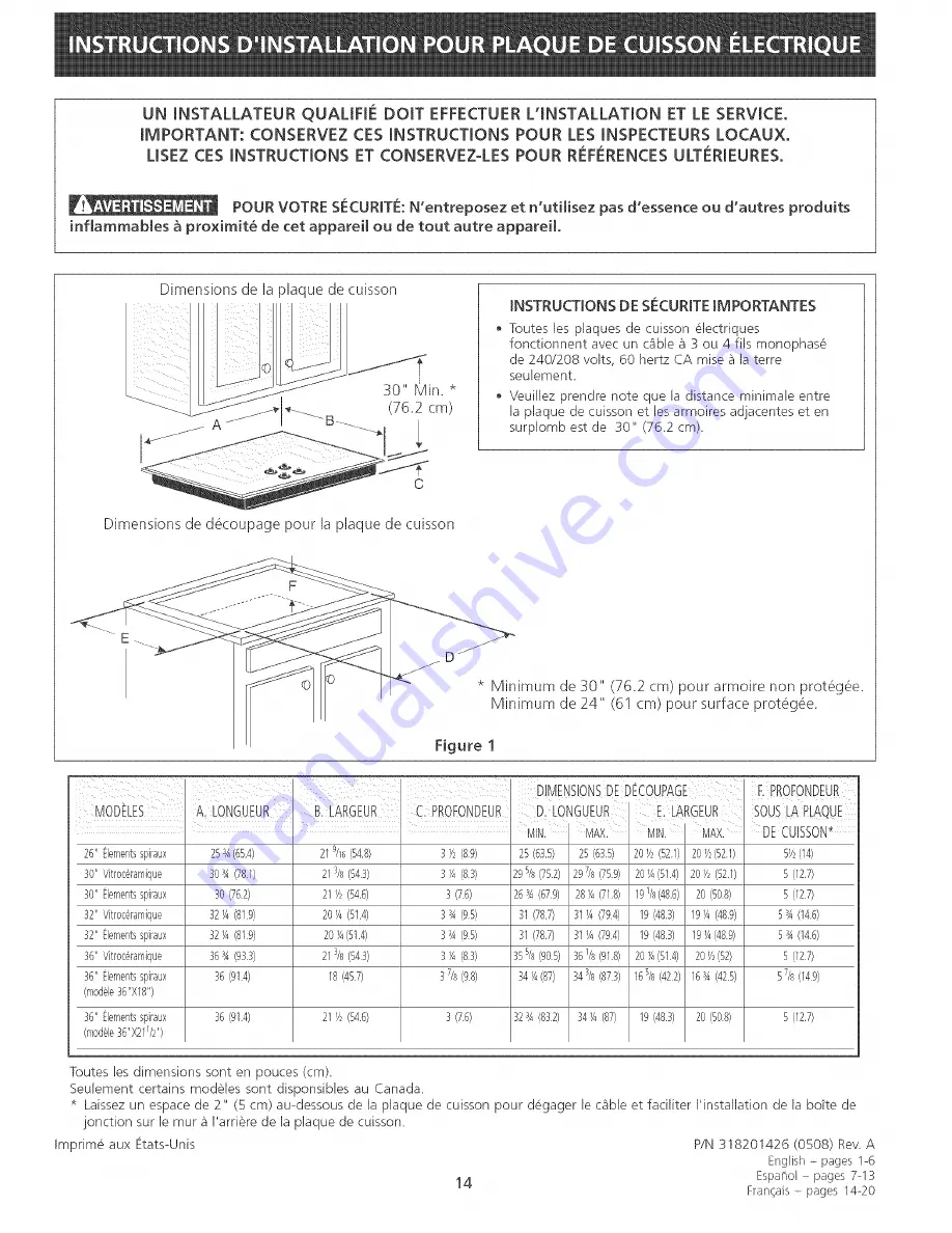 Frigidaire FEC30C4ABE Installation Instructions Manual Download Page 14