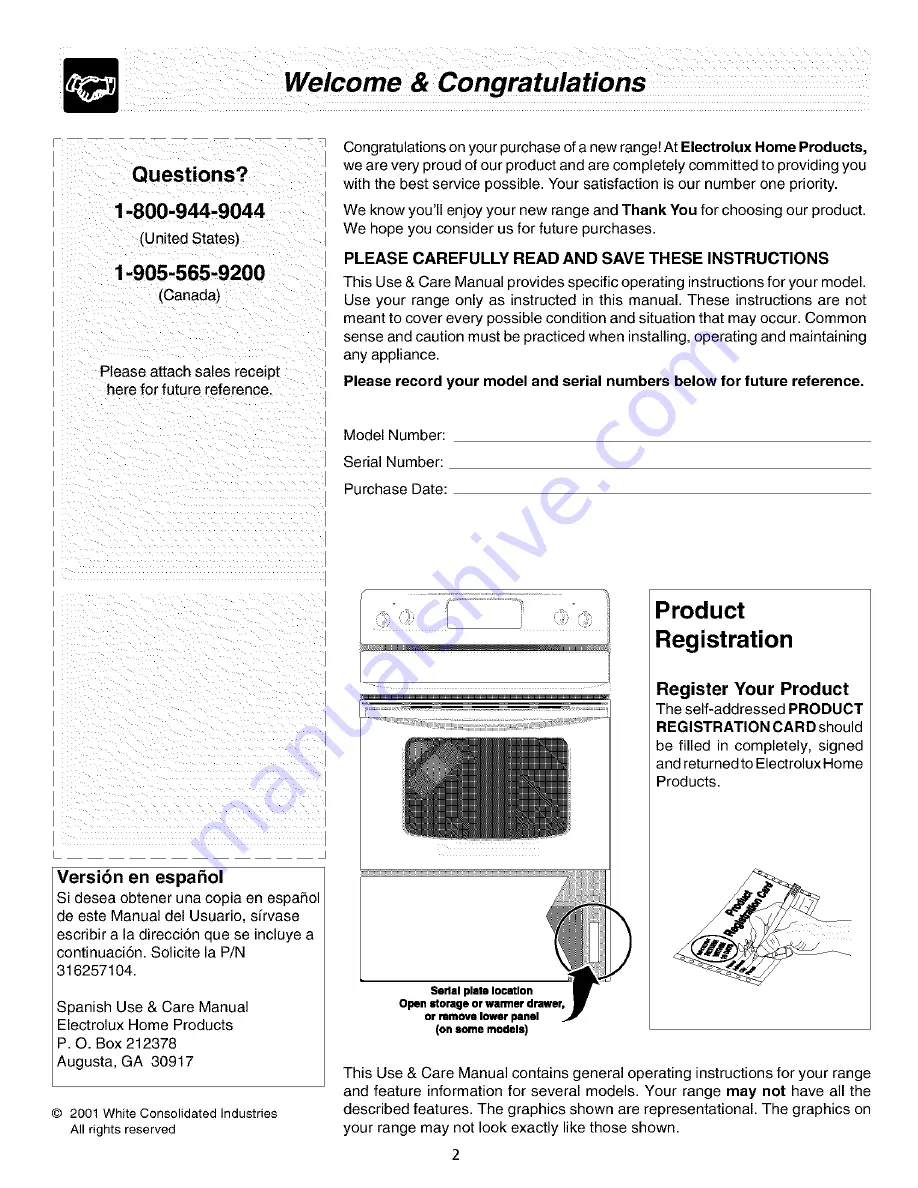 Frigidaire FEFL75ASB Use & Care Manual Download Page 2