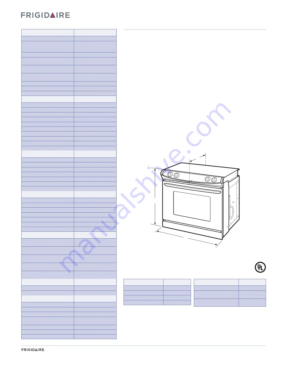 Frigidaire FFED3025L S Specifications Download Page 2