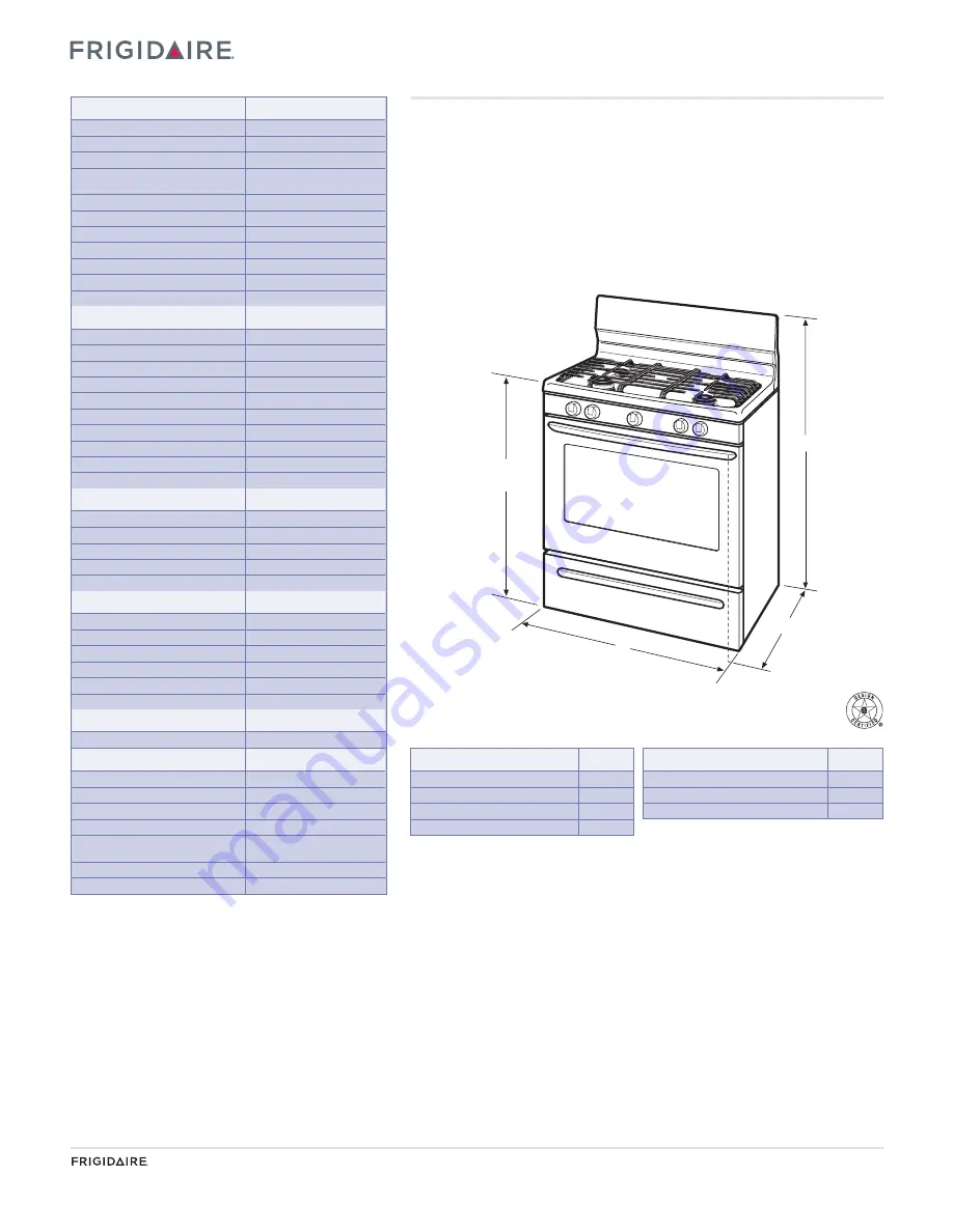 Frigidaire FFGF3049LS Product Specifications Download Page 2