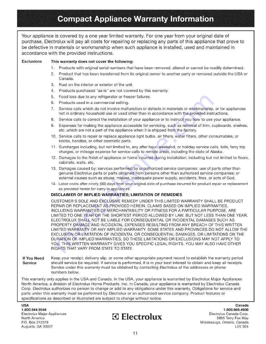 Frigidaire FFH1767GW0 Use & Care Manual Download Page 11