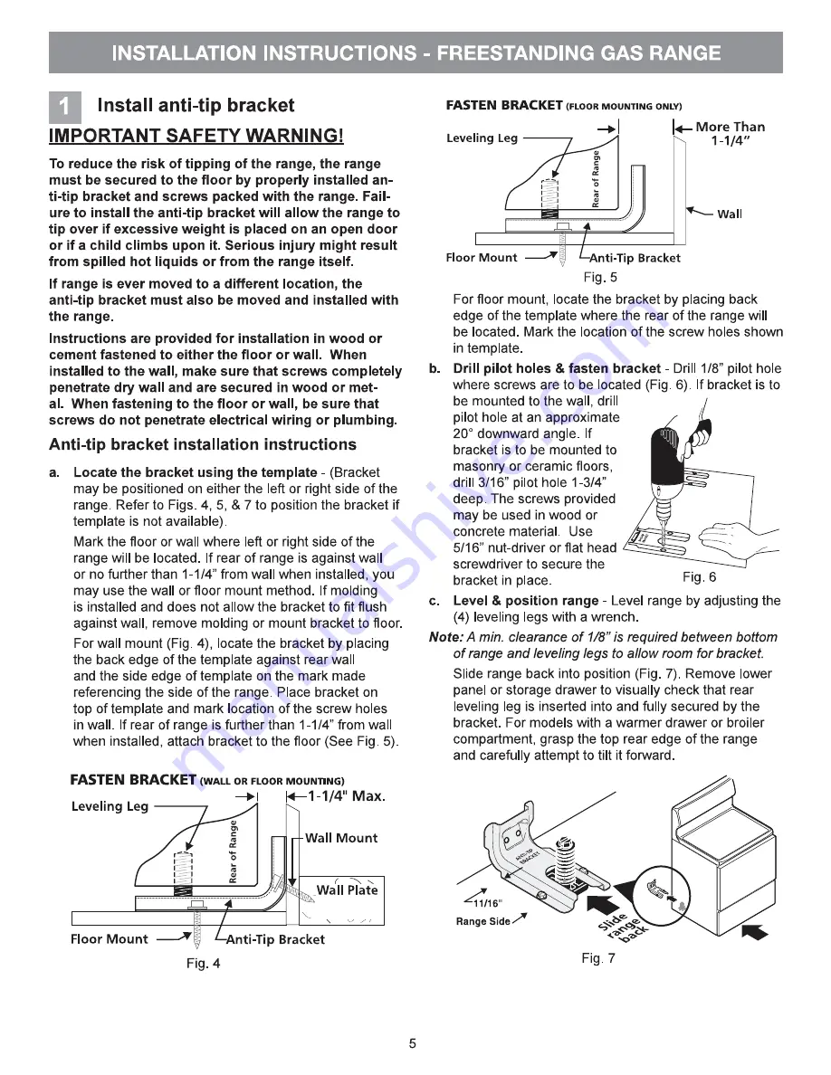 Frigidaire FGGF3058RW Installation Instructions Manual Download Page 5