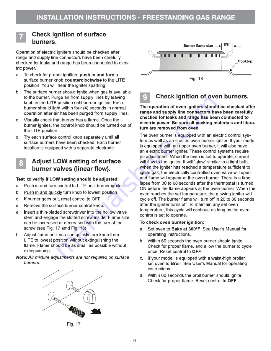 Frigidaire FGGF3058RW Installation Instructions Manual Download Page 9