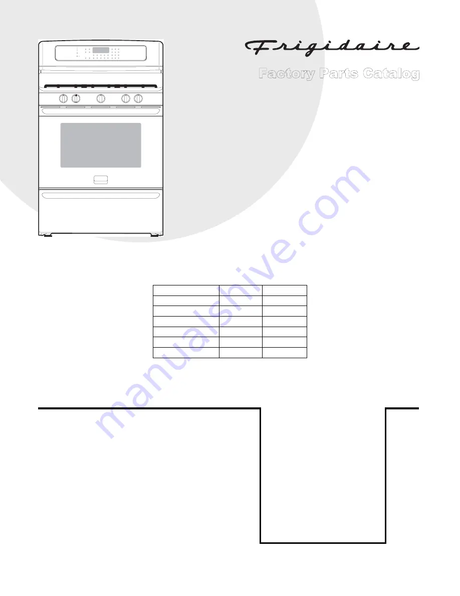 Frigidaire FGGF3076KBA Factory Parts Catalog Download Page 1