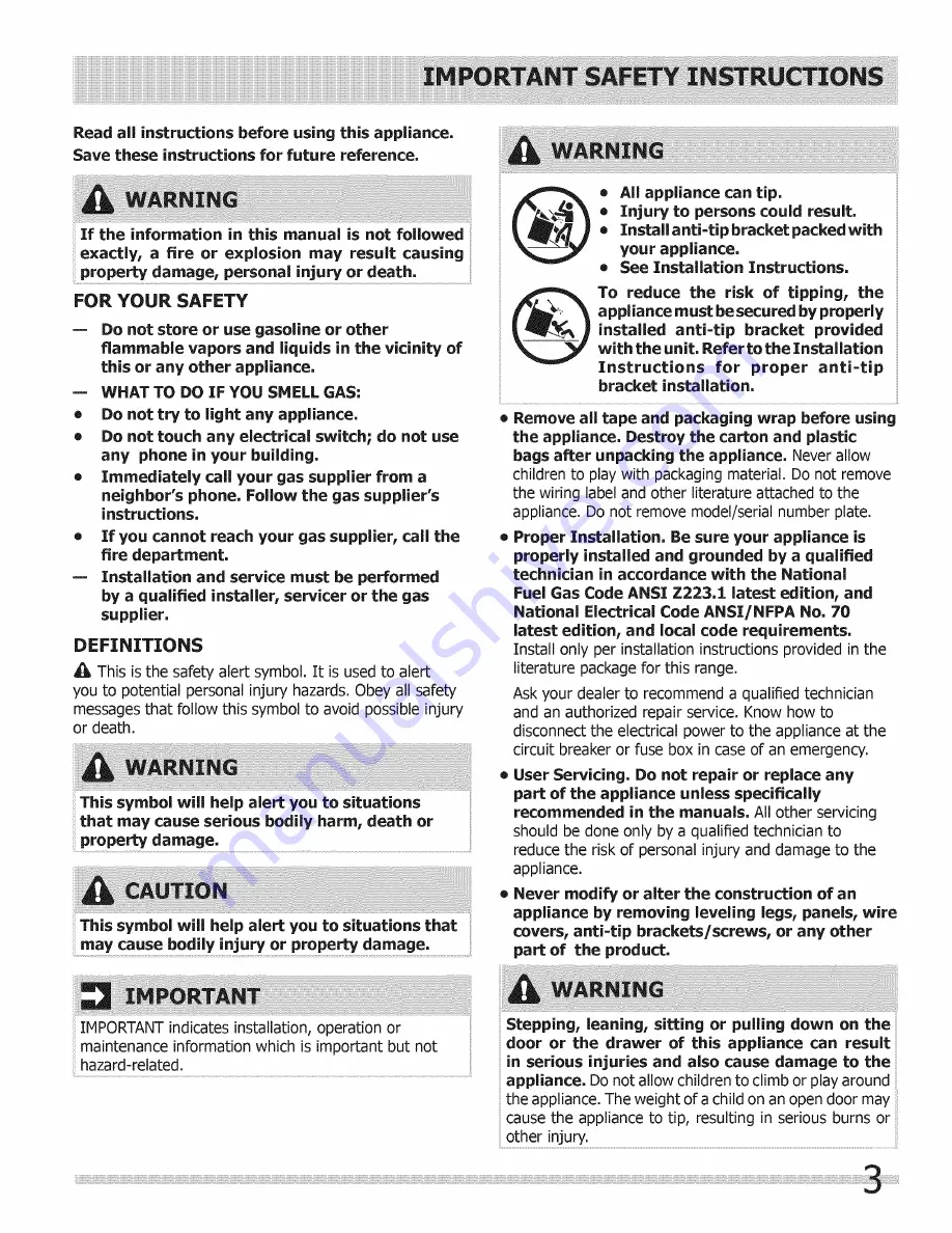 Frigidaire FGGS3045KBB Service Use & Care Manual Download Page 3