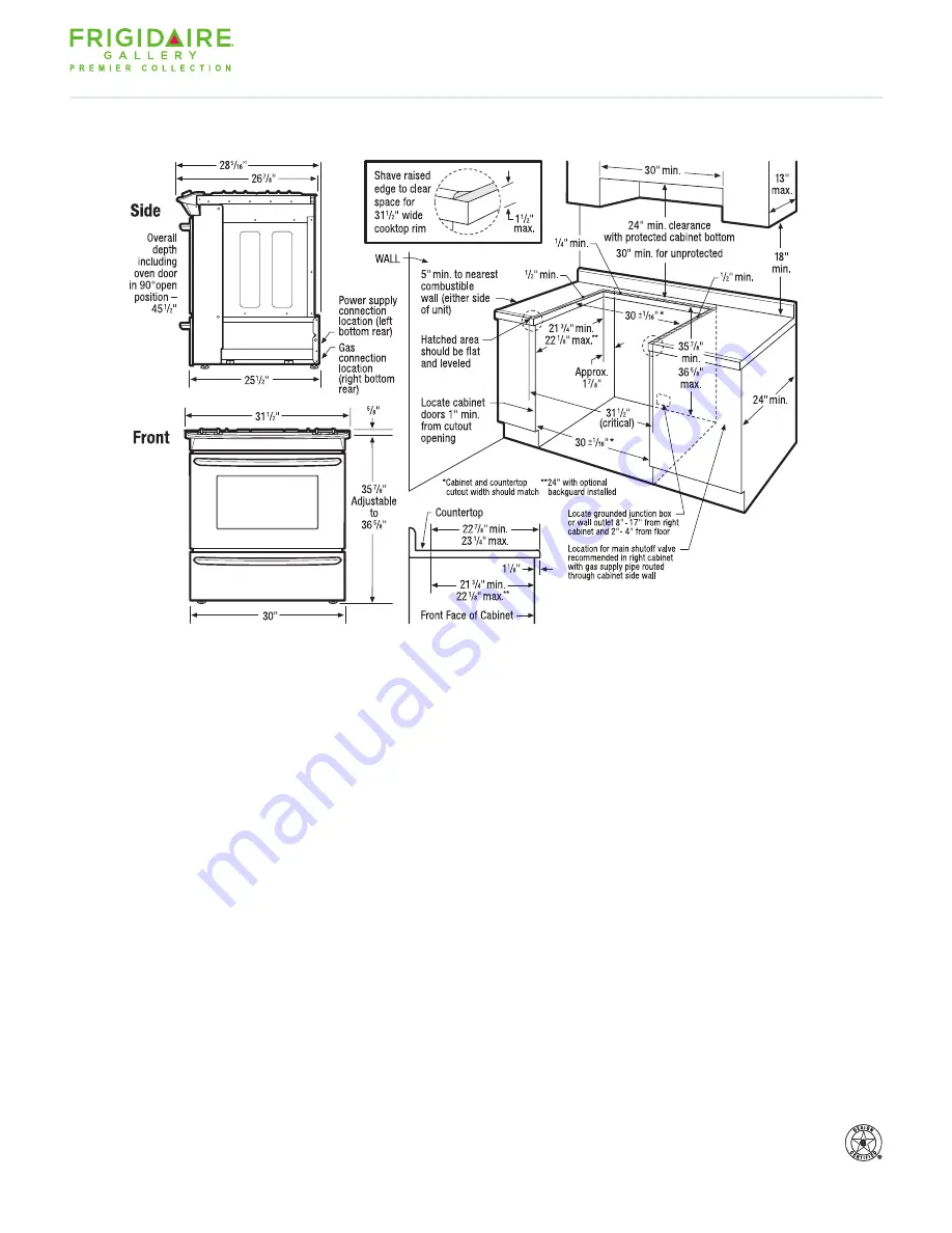 Frigidaire FGGS3075K W/B Specification Sheet Download Page 2