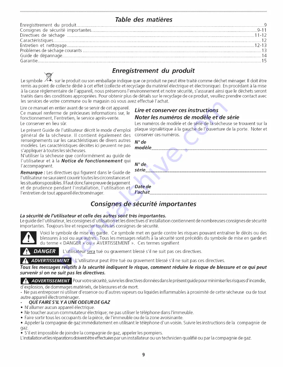 Frigidaire FGQ332ES2 Use & Care Manual Download Page 9