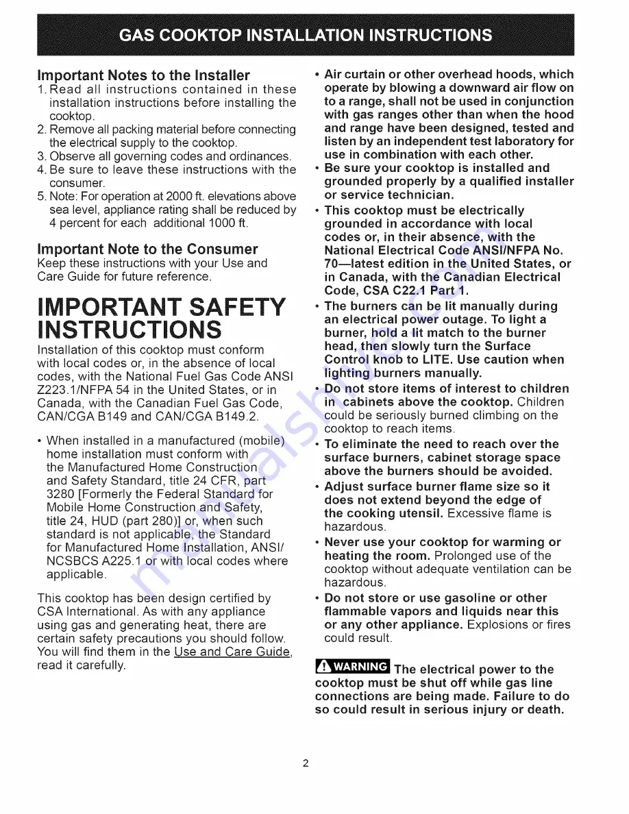 Frigidaire FPGC3087MSA Installation Instructions Manual Download Page 2