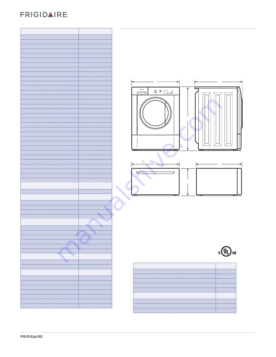 Frigidaire FRFW3700L W Specifications Download Page 2