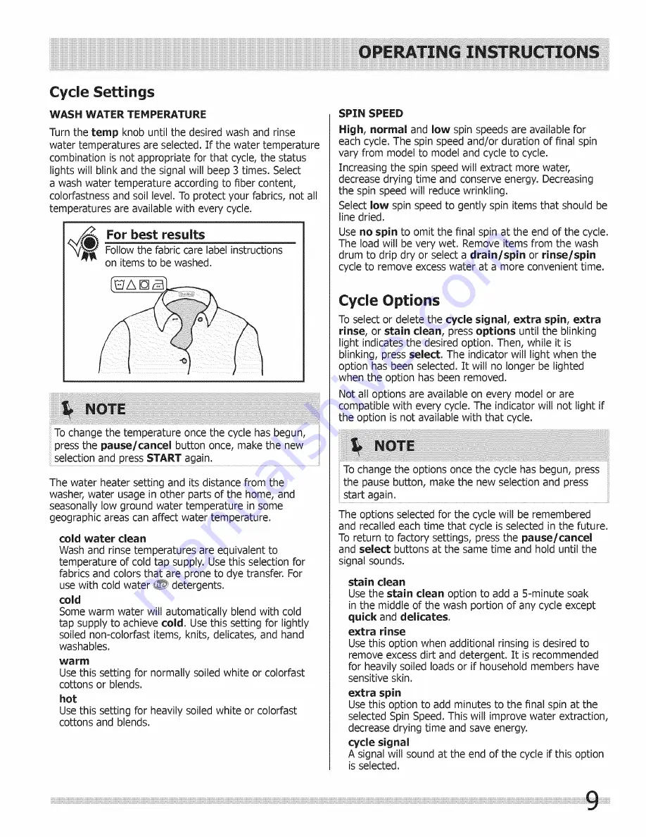 Frigidaire FRFW3700LW0 Use & Care Manual Download Page 9