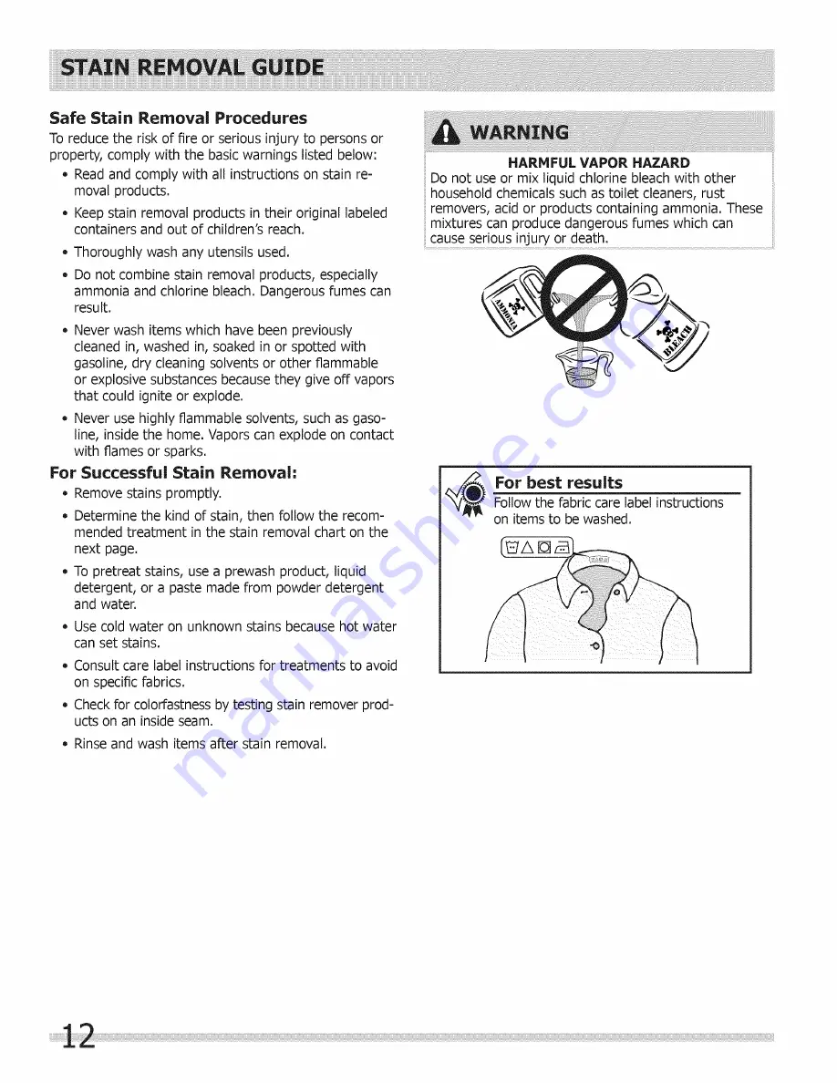 Frigidaire FRFW3700LW0 Use & Care Manual Download Page 12