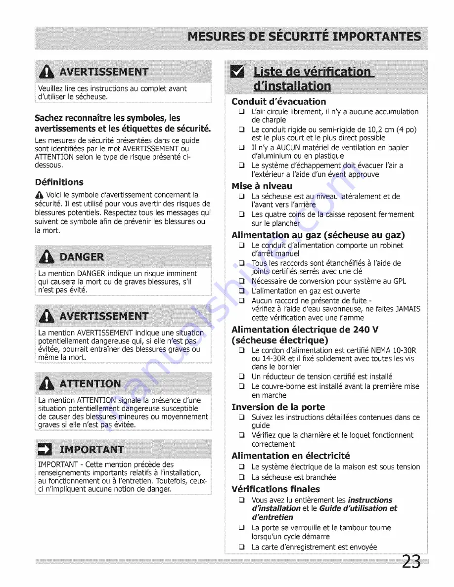 Frigidaire FRQG7000LW0 Installation Manual Download Page 23