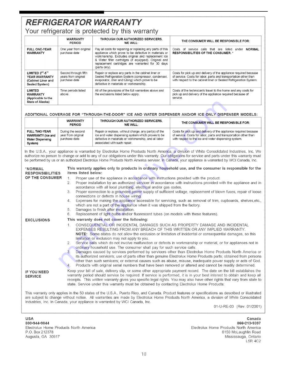 Frigidaire FRS23ZTJB0 Use & Care Manual Download Page 18