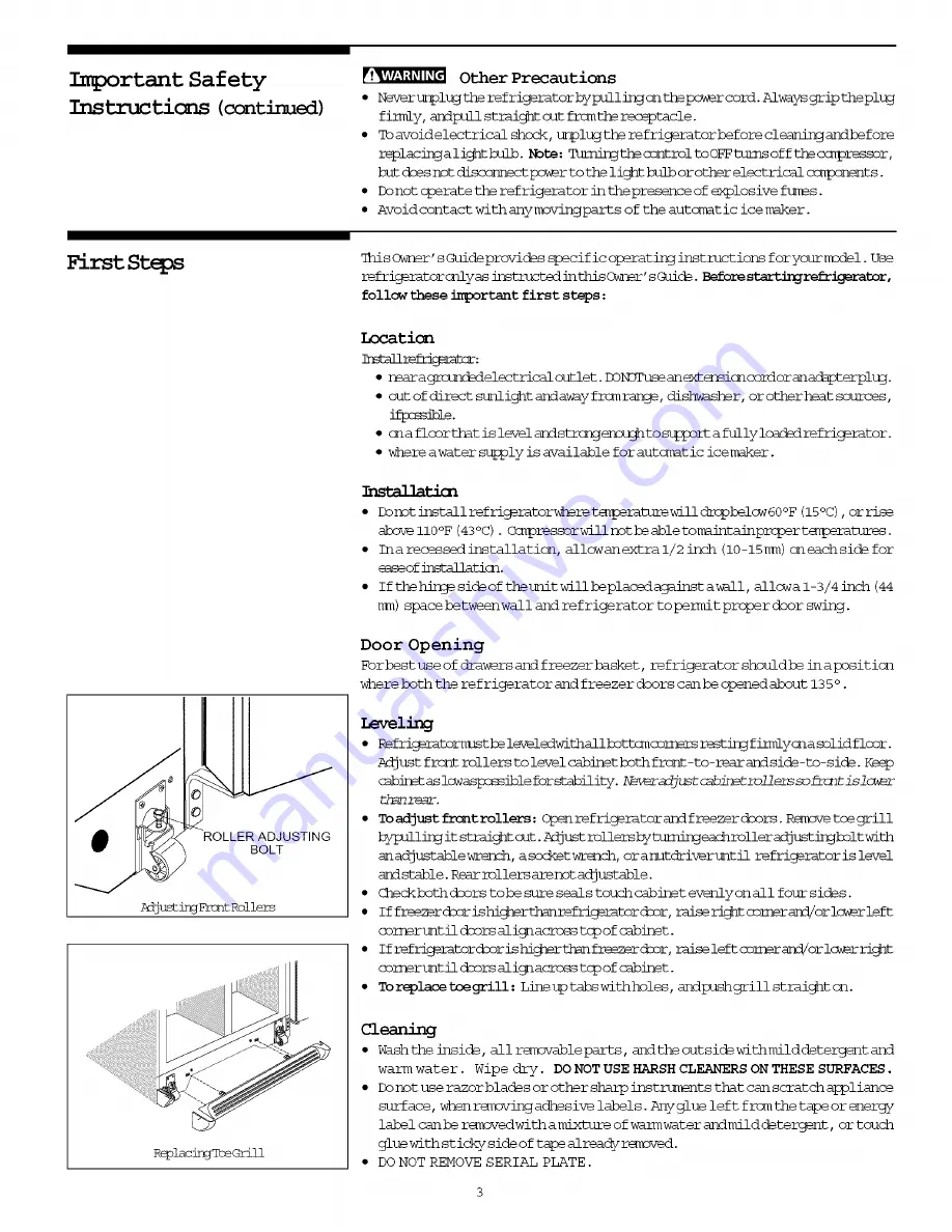 Frigidaire FRS26ZRGW1 Important Safety Instructions Manual Download Page 3