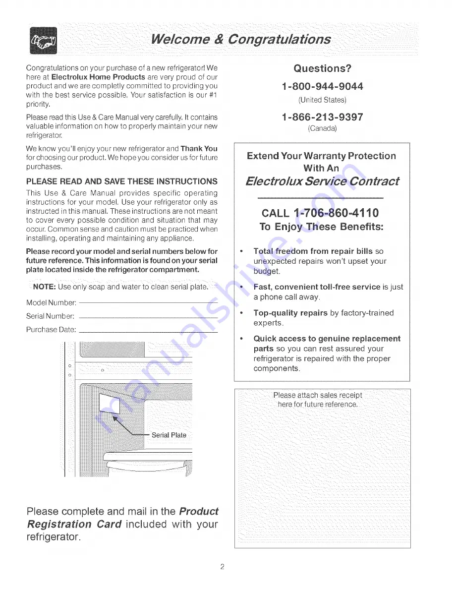 Frigidaire FRT18S6AQ2 Use & Care Manual Download Page 2