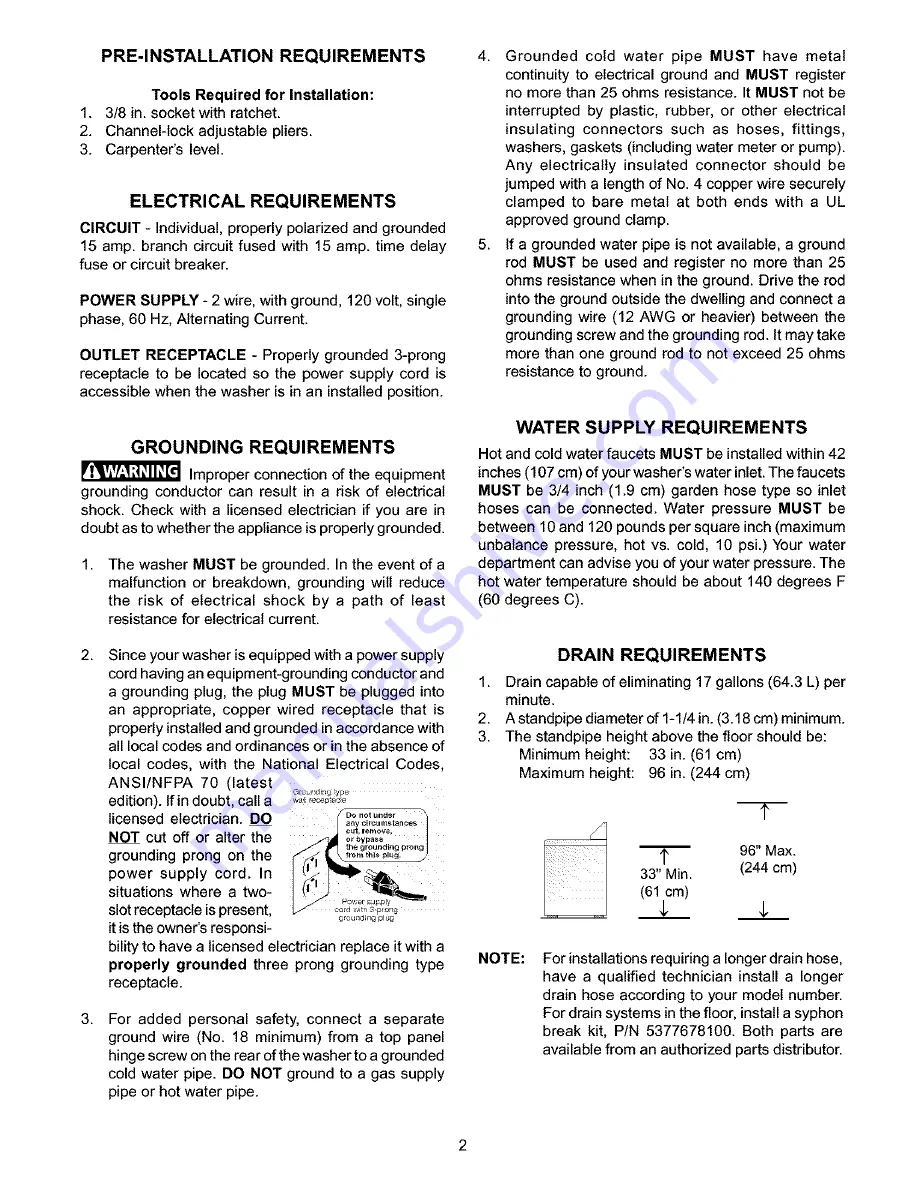 Frigidaire FWX221AS2 Important s Installation Instructions Download Page 2