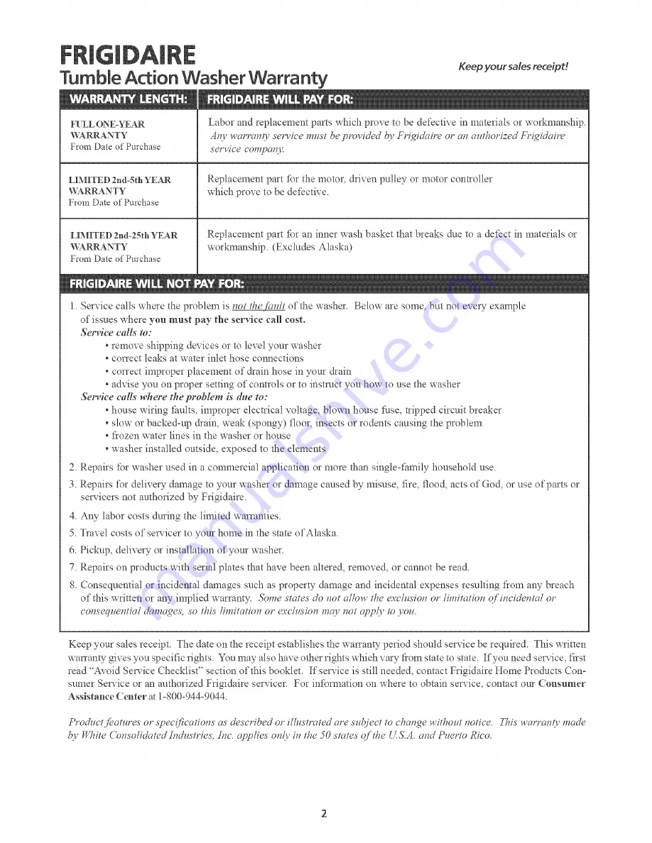 Frigidaire GLTF1570ES0 Use & Care Manual Download Page 2