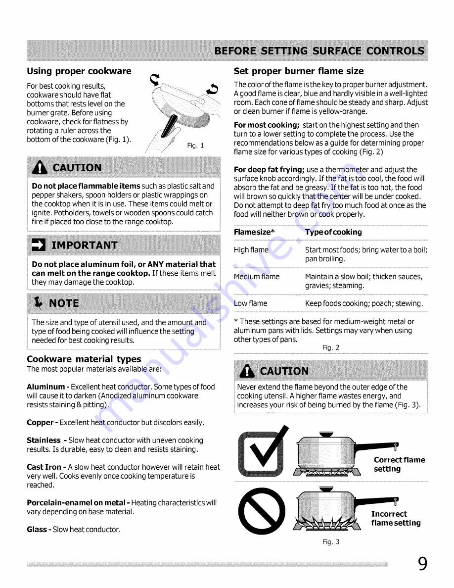 Frigidaire LFGF3020MBA Use & Care Manual Download Page 9