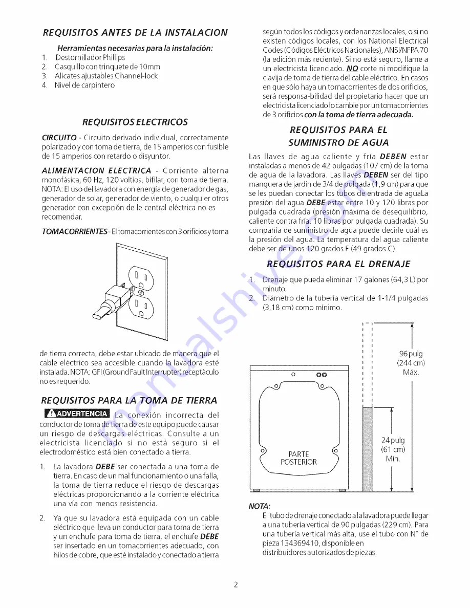 Frigidaire LTF2140ES1 Installation Instructions Manual Download Page 8