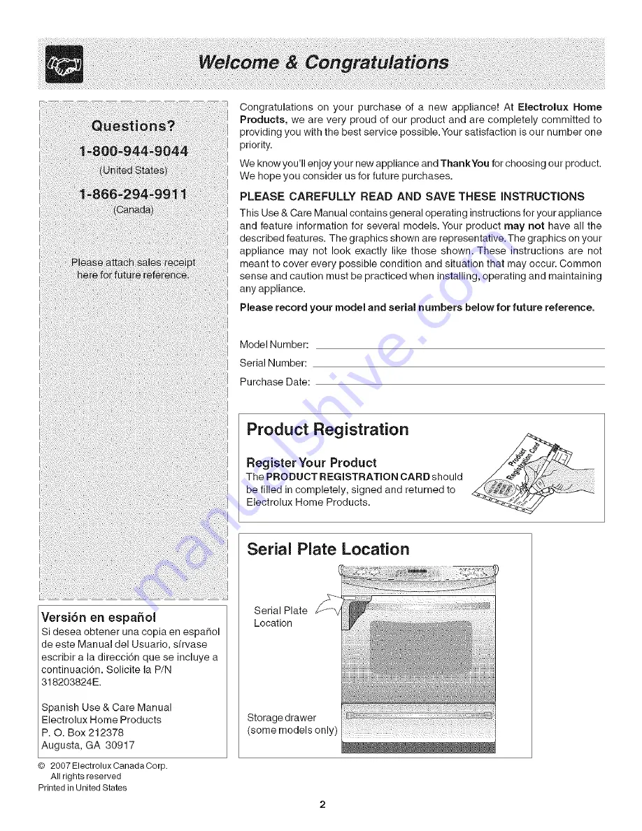 Frigidaire PLES389ECI Use & Care Manual Download Page 2