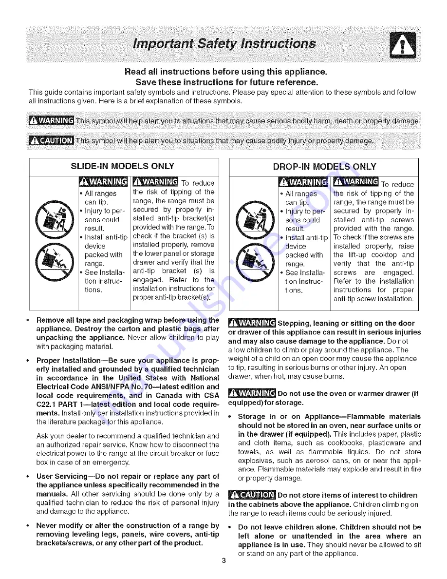 Frigidaire PLES389ECI Use & Care Manual Download Page 3