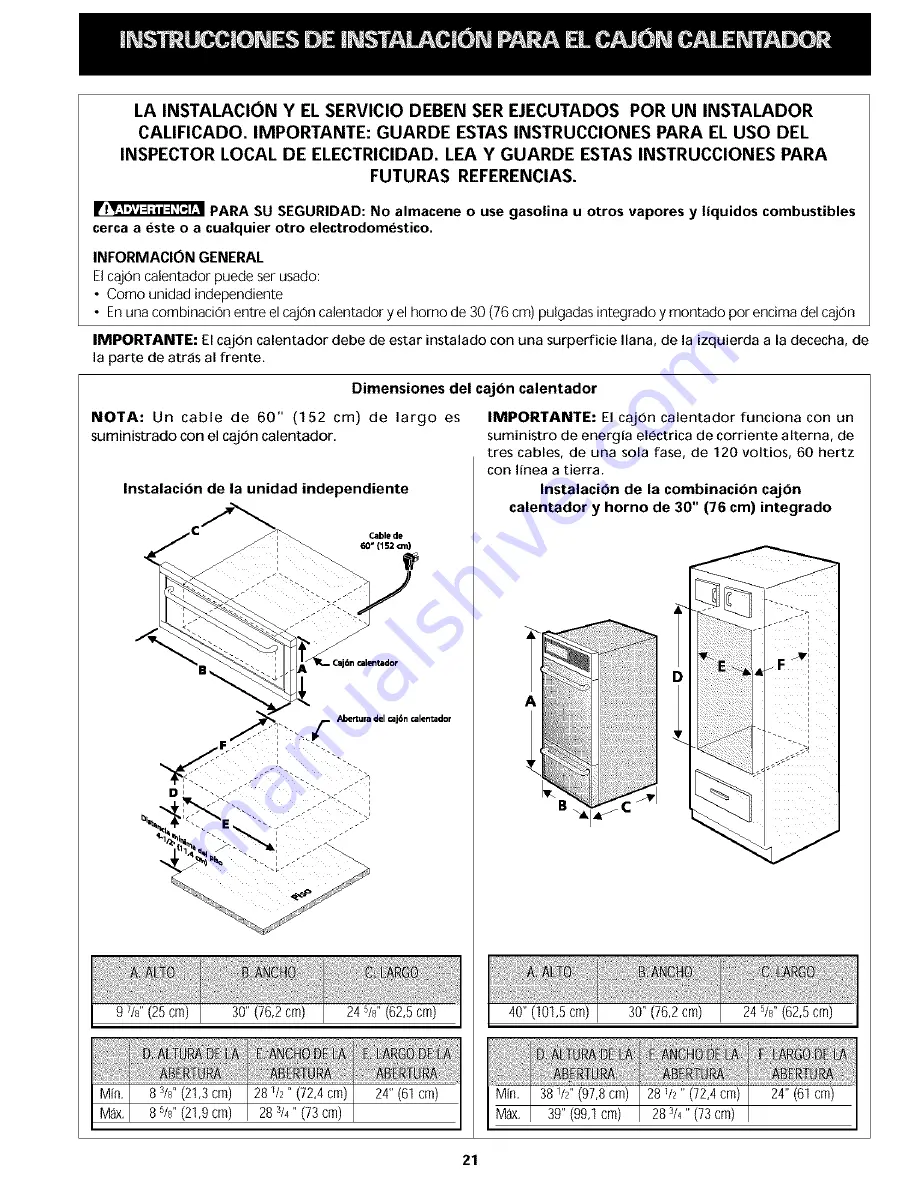 Frigidaire PLEW30S3ACA Скачать руководство пользователя страница 21