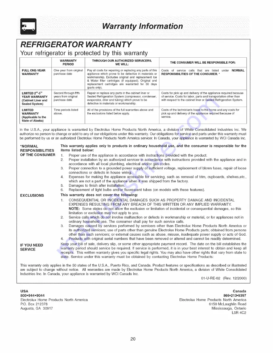 Frigidaire PLRS267ZAB0 Скачать руководство пользователя страница 20