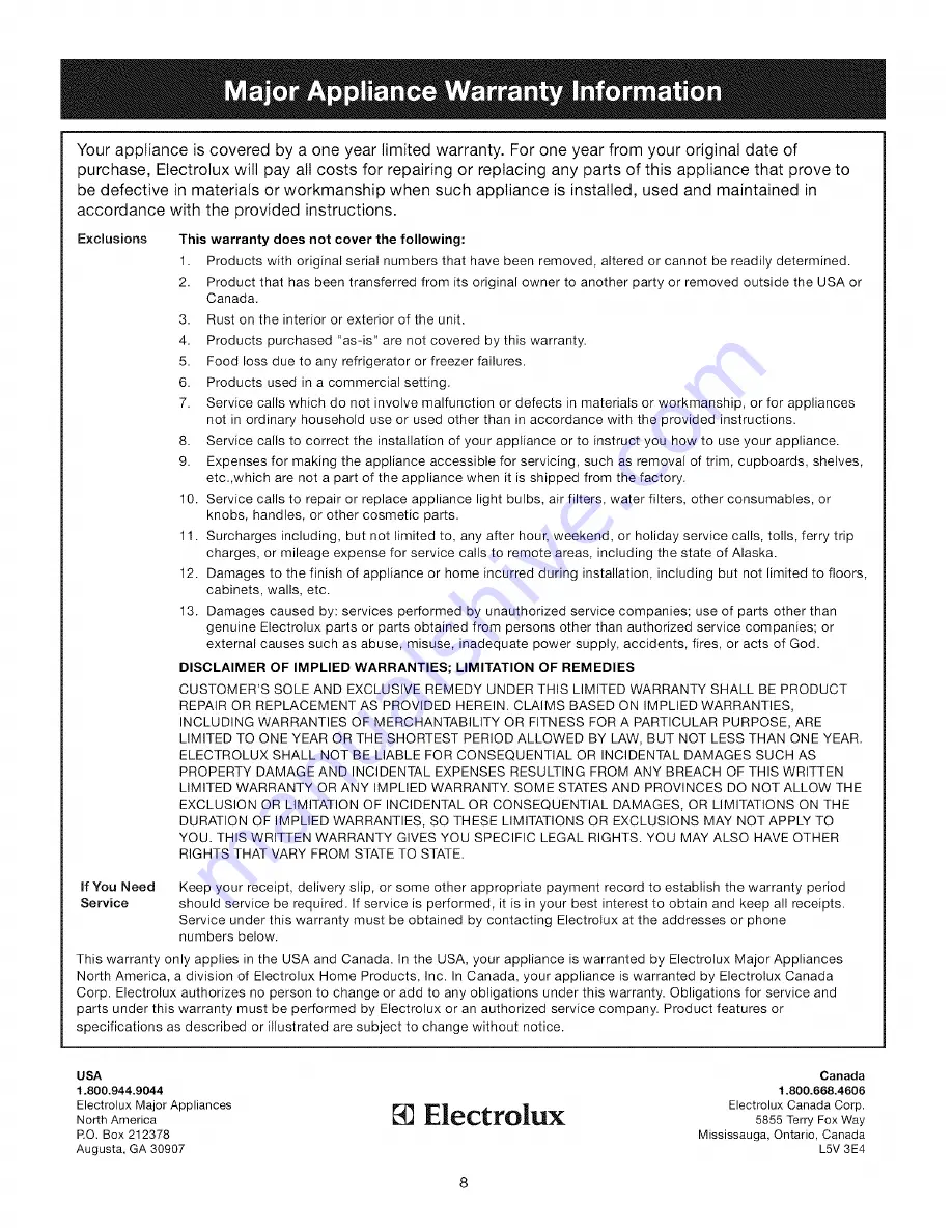 Frigidaire PLRU1778ES1 Use & Care Manual Download Page 8