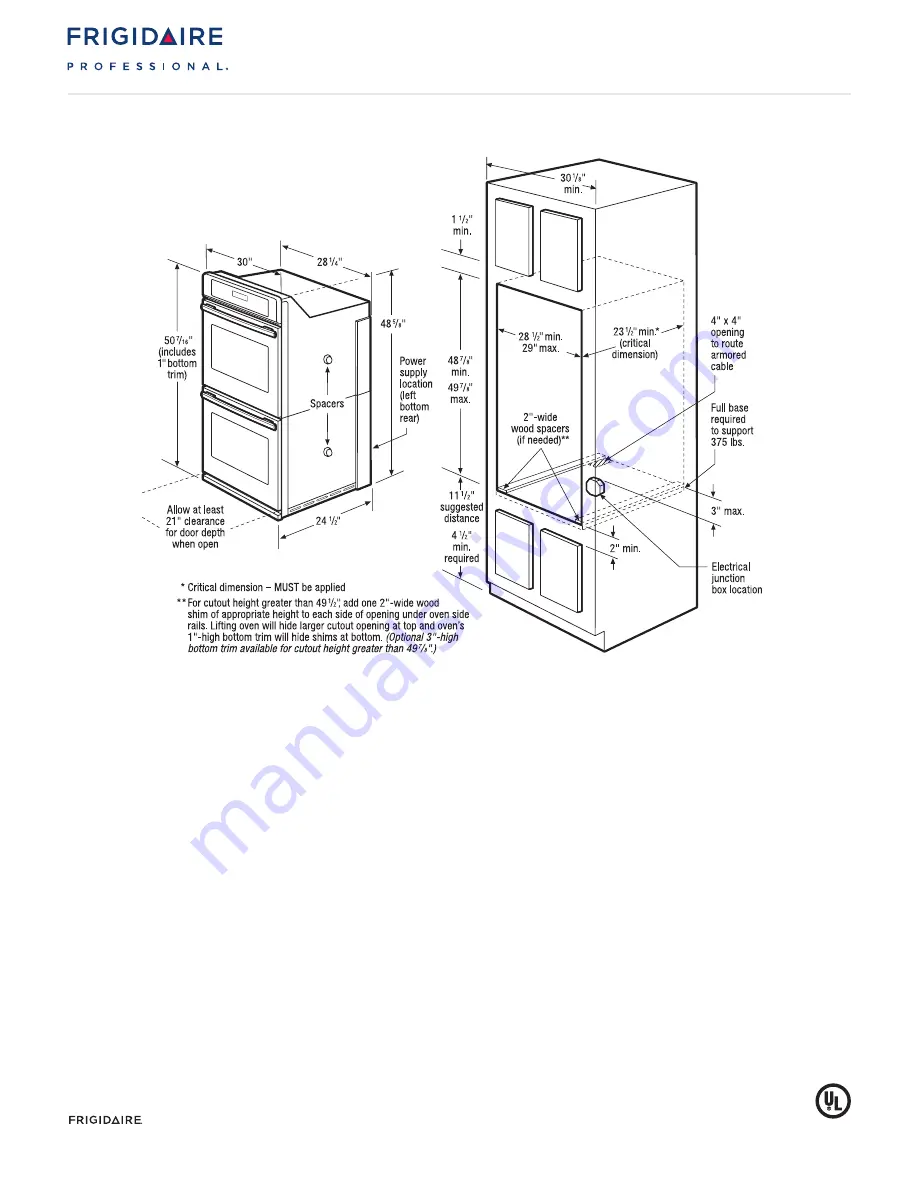 Frigidaire Professional FPET3085KF Specifications Download Page 3