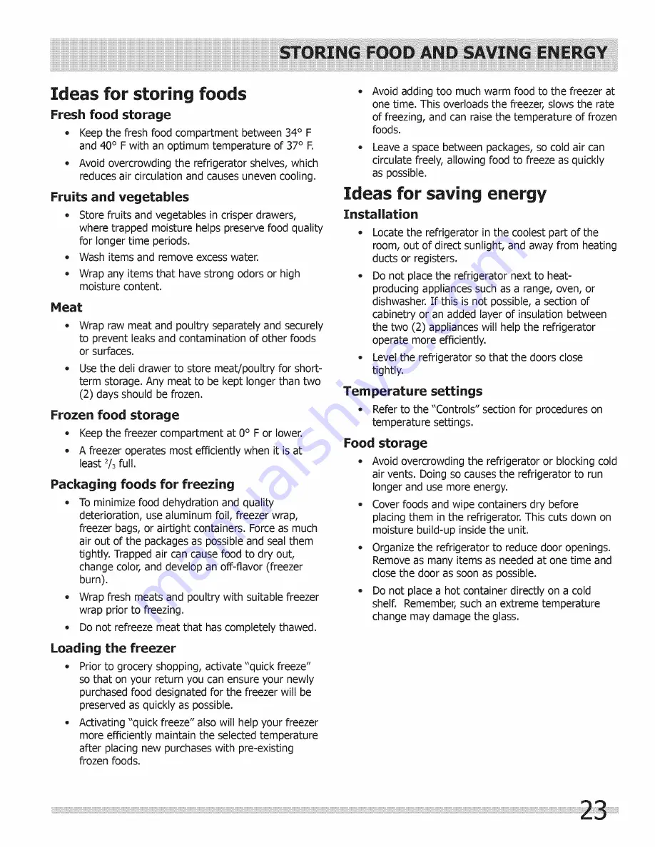 Frigidaire Refrigerator Use & Care Manual Download Page 23