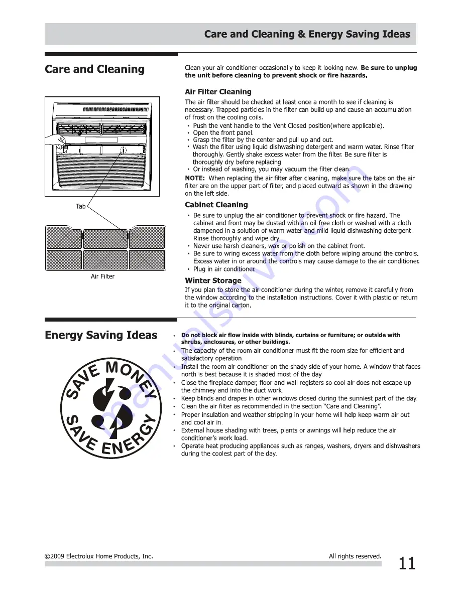 Frigidaire Room Air Conditioner Скачать руководство пользователя страница 11