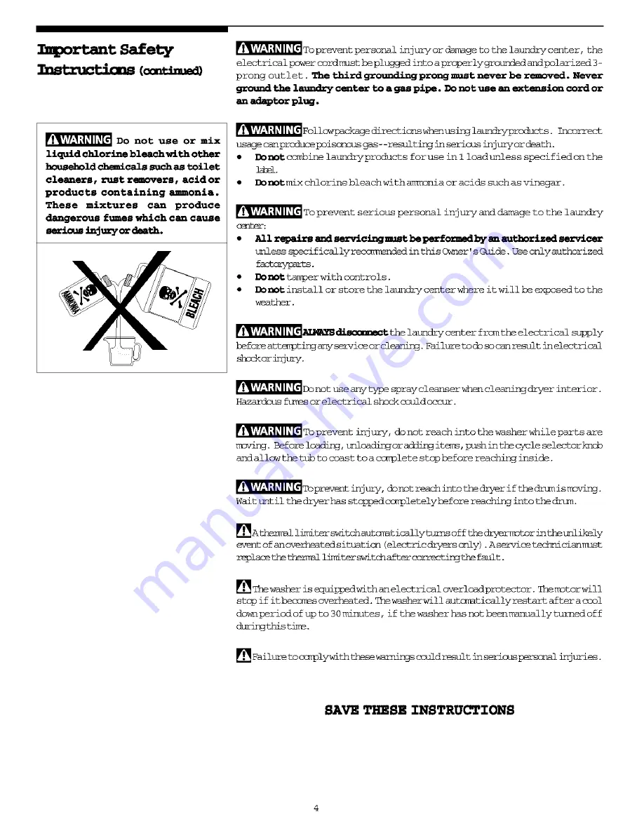 Frigidaire Washer/Dryer Owner'S Manual Download Page 4