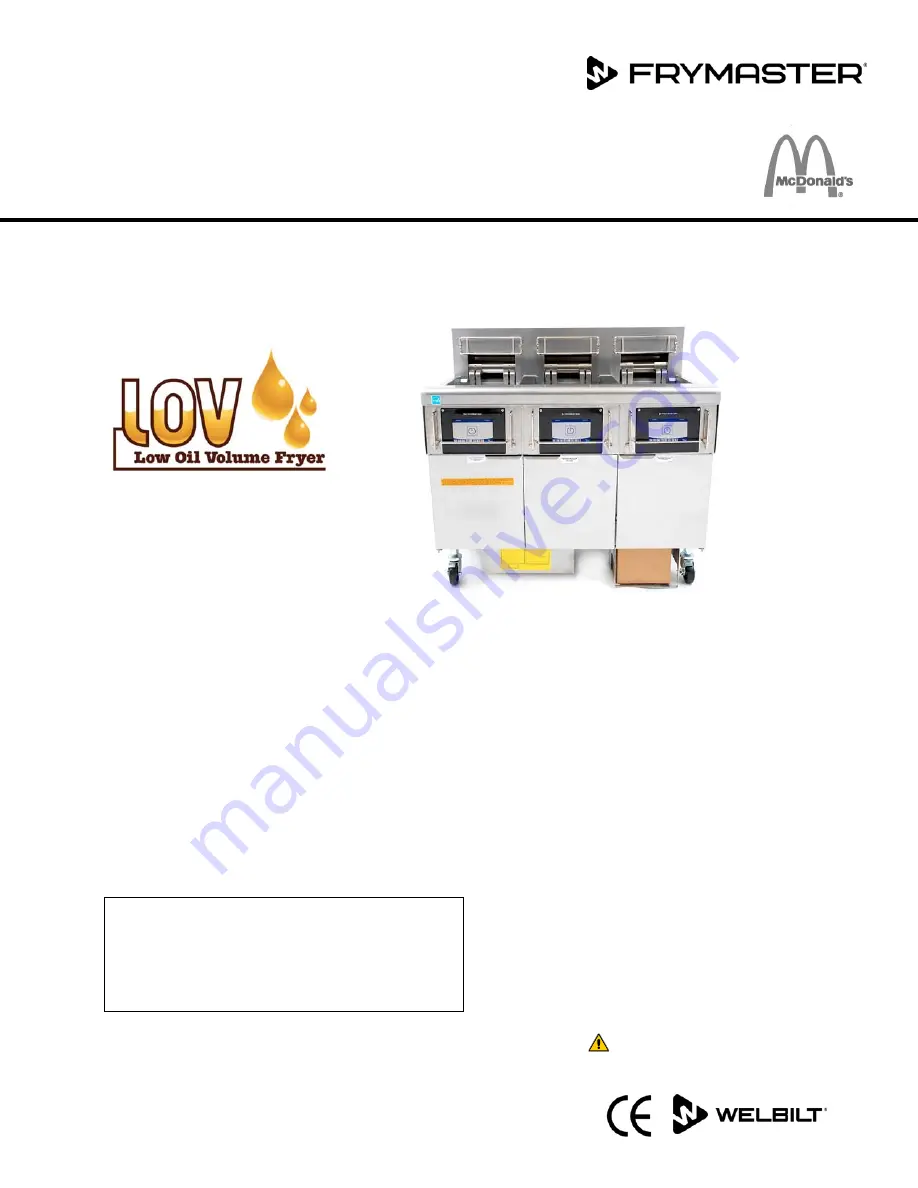 Frymaster BIELA14-T Series Installation, Operation And Maintenance Manual Download Page 1