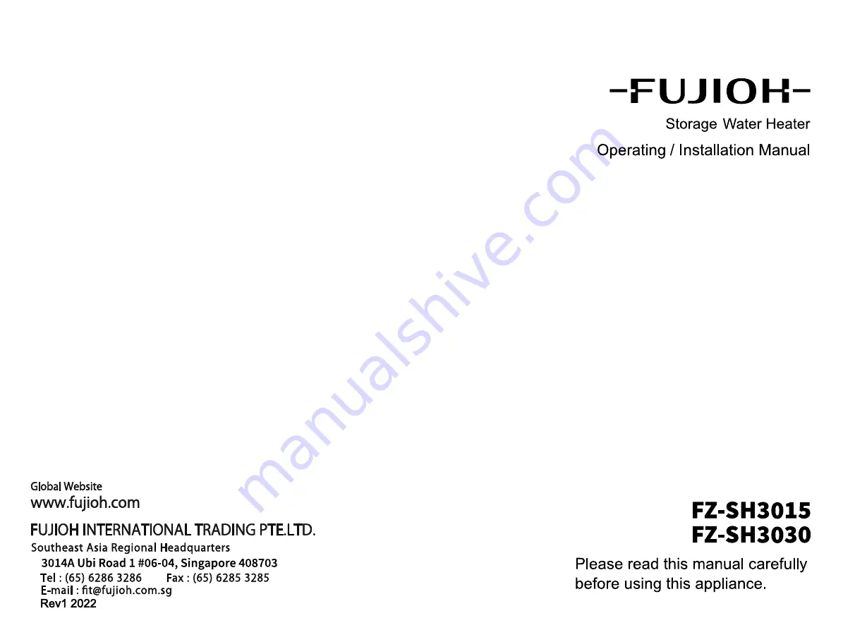 Fujioh FZ-SH3015 Operating & Installation Manual Download Page 1