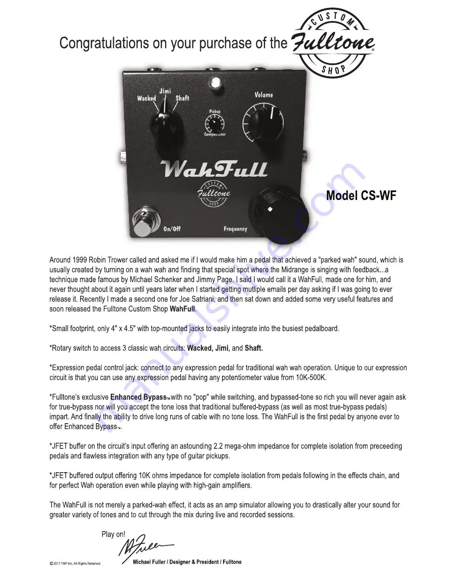 Fulltone WahFull Manual Download Page 1