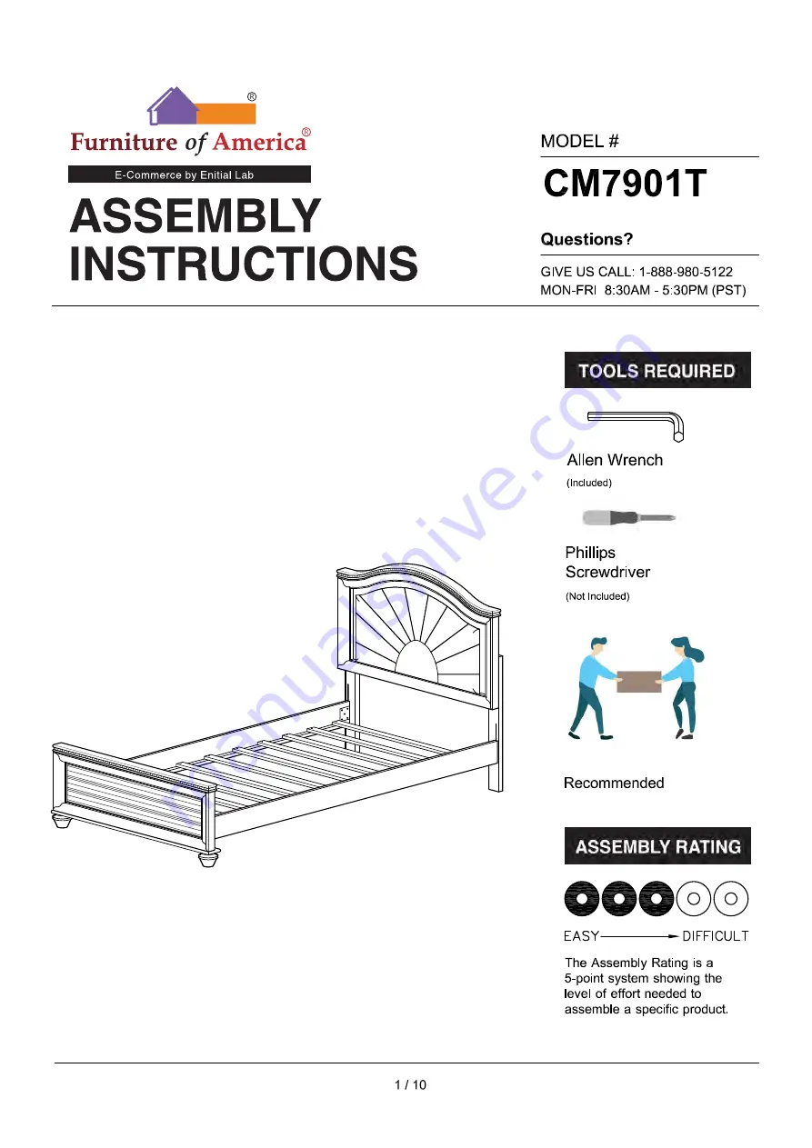 Furniture of America Allie Trundle CM7901T Assembly Instructions Manual Download Page 1