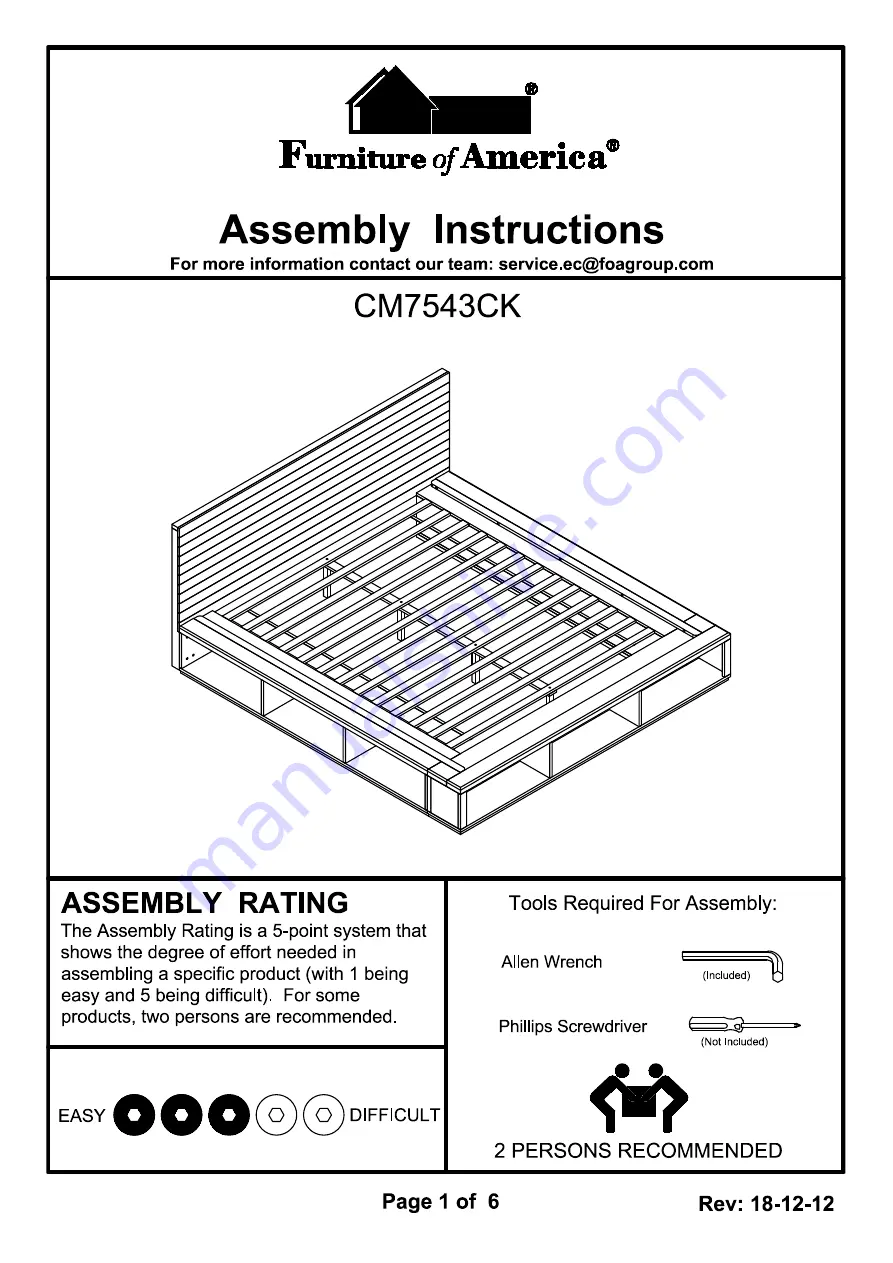 Furniture of America CM7543CK Assembly Instruction Manual Download Page 1