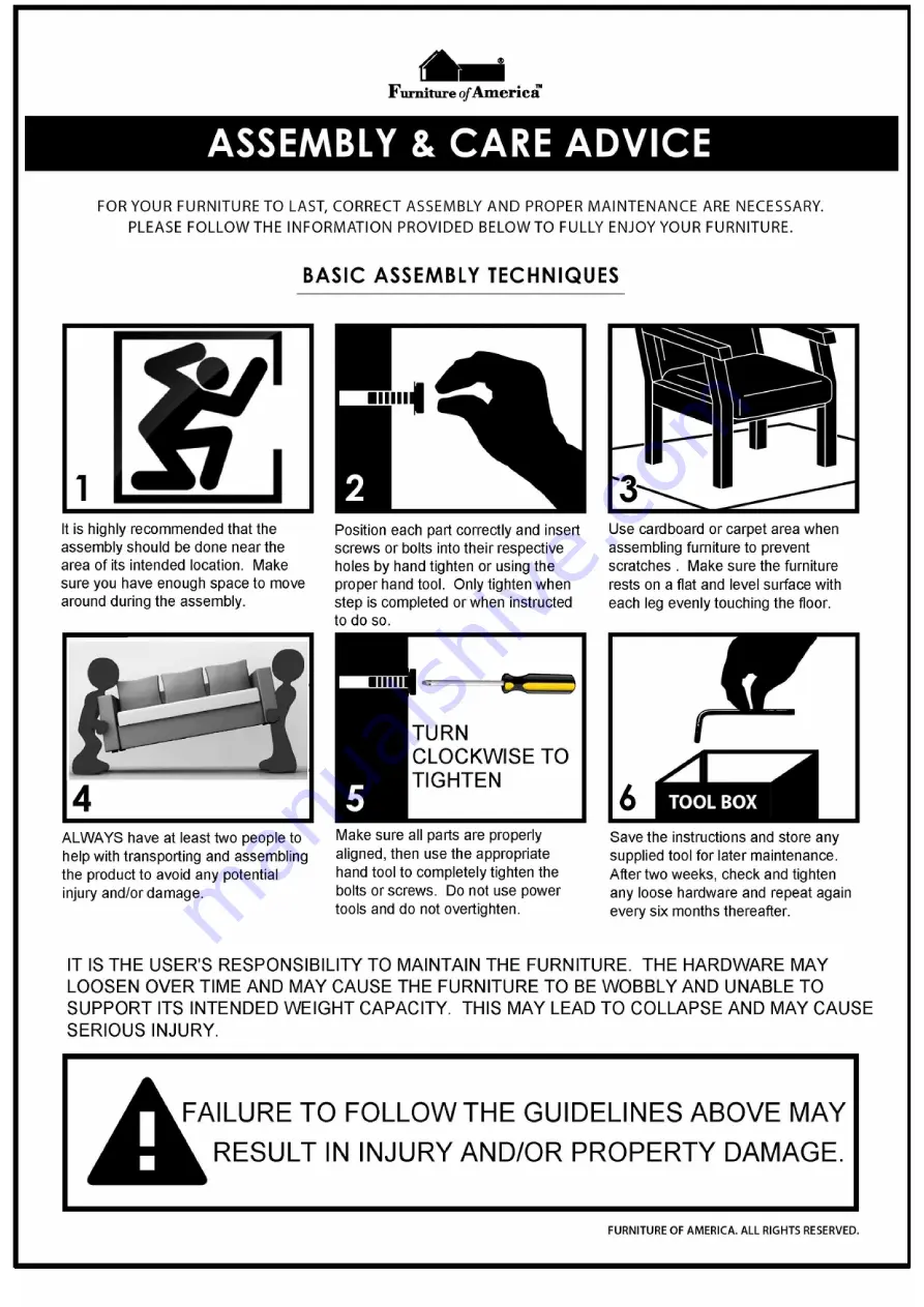 Furniture of America HFW-1681C1 Assembly Instructions Manual Download Page 3