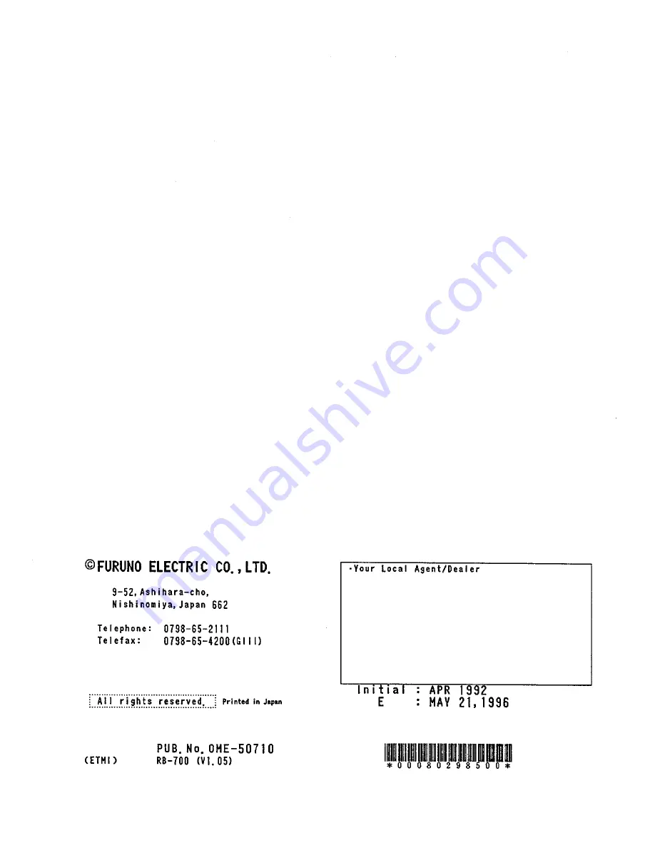 Furuno RB-700 Operator'S Manual Download Page 2