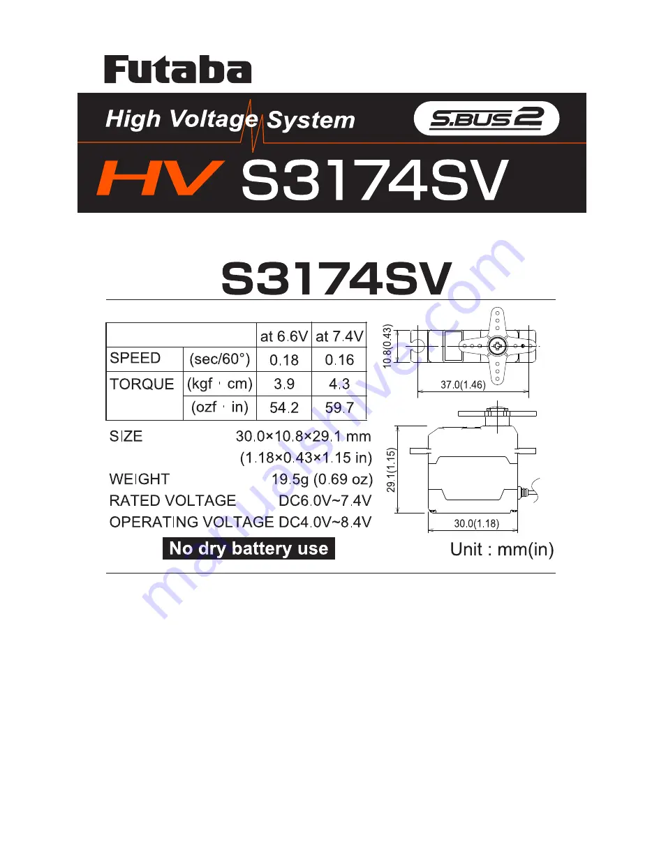 FUTABA HV S3174SV Quick Start Manual Download Page 1