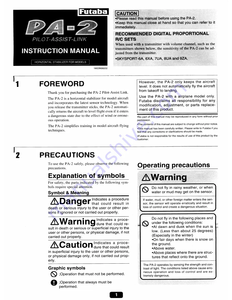 FUTABA PA-2 Instruction Manual Download Page 1