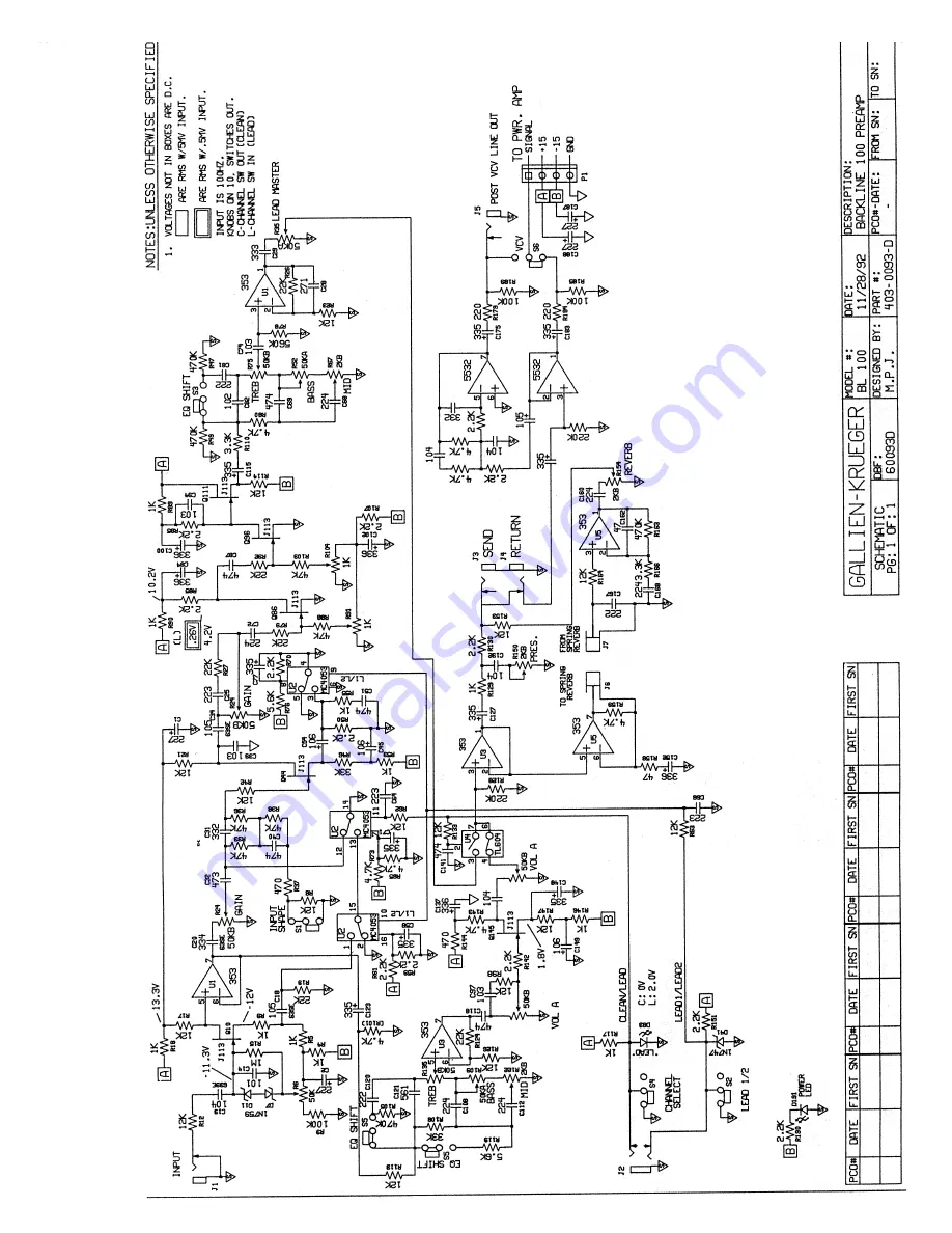 Gallien-Krueger Backline 100 Service Manual Download Page 10