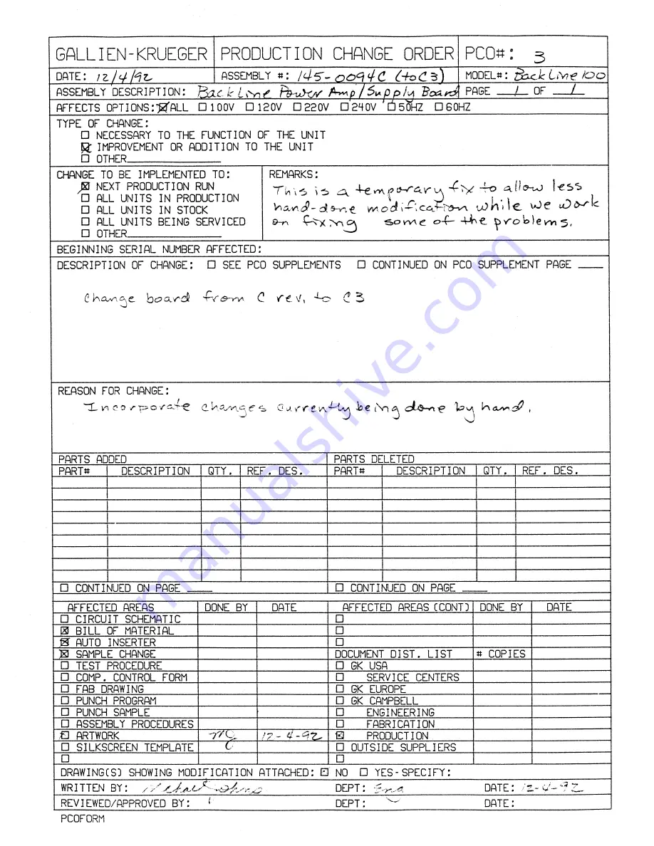 Gallien-Krueger Backline 100 Service Manual Download Page 20