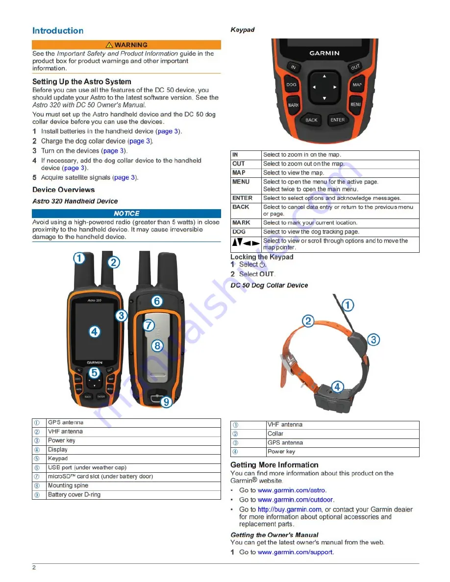 Garmin Astro 320 with DC 50 Скачать руководство пользователя страница 2