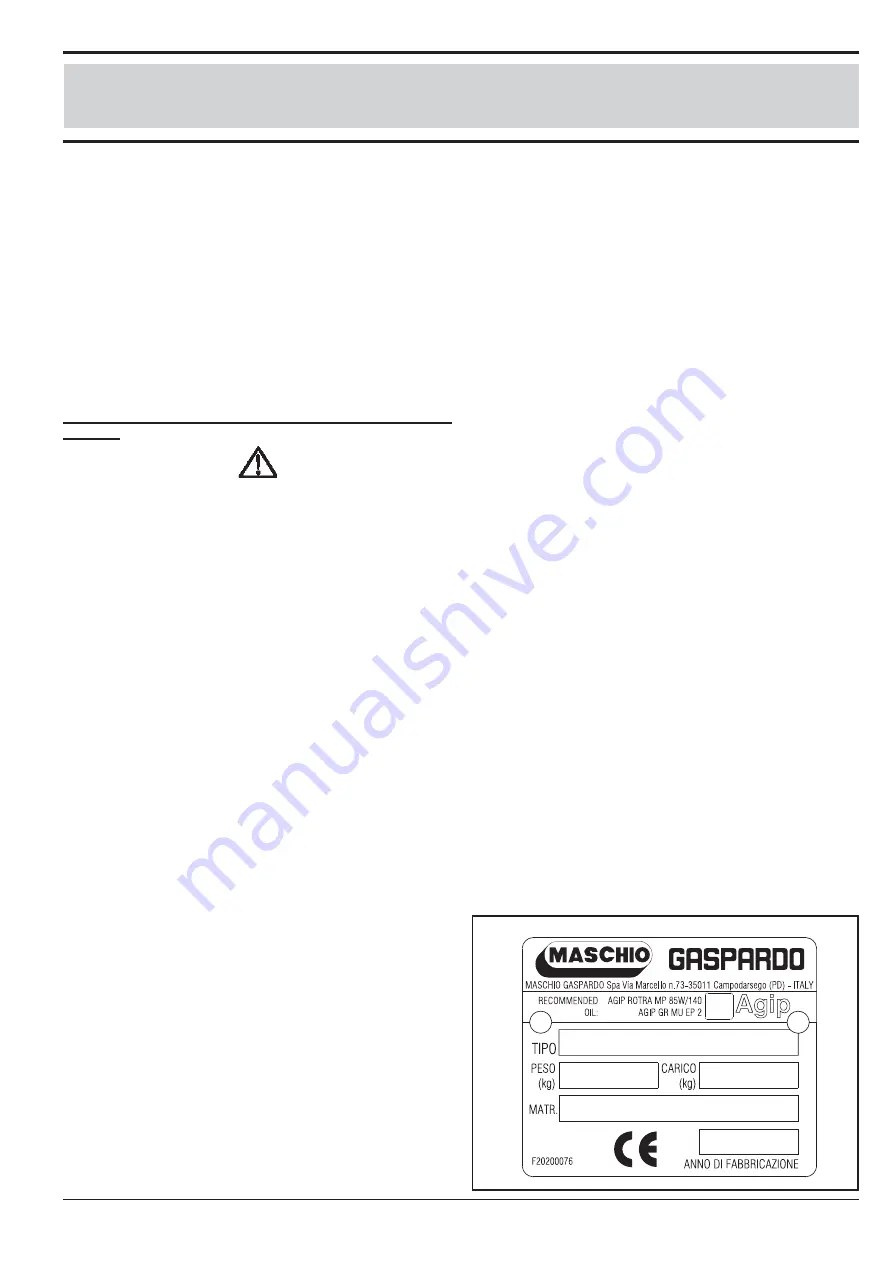 Gaspardo FBR Plus Use And Maintenance / Spare Parts Download Page 5