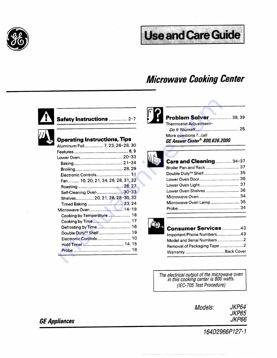 GE 164D2966P127-I Use And Care Manual Download Page 1