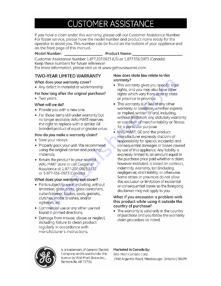 GE 169104 Instruction Manual Download Page 9