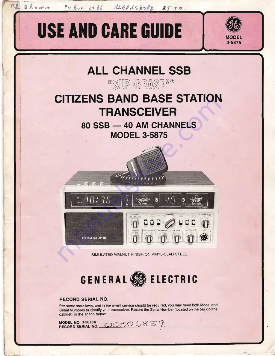 GE 3-5875A Use And Care Manual Download Page 1