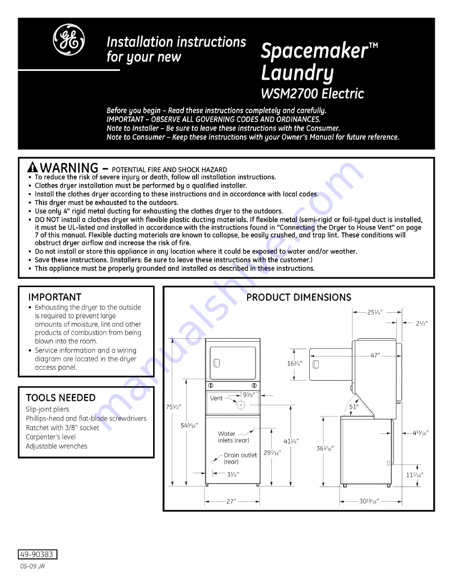 GE 49-90383 Installation Instructions Manual Download Page 1